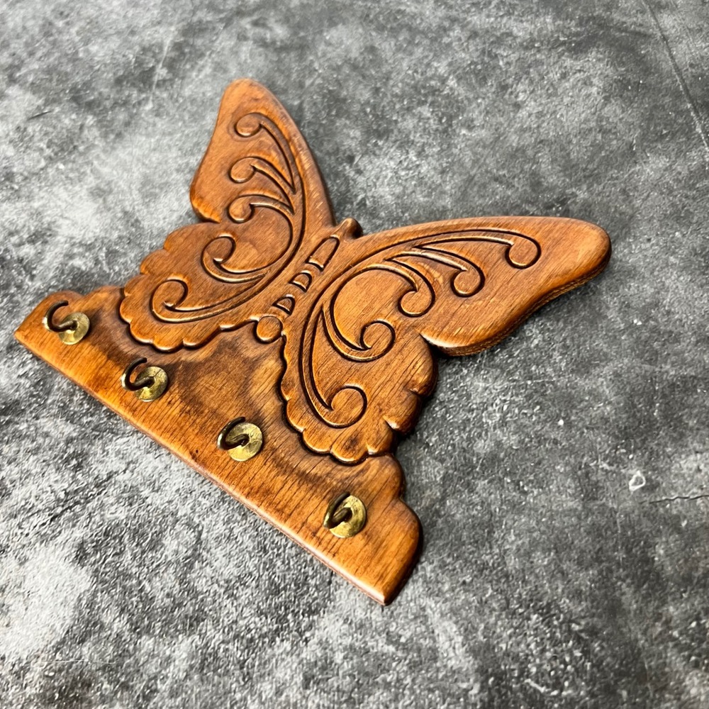 Vintage Wooden Carved Butterfly Wall-Mounted Key Holder | Cottage Fairy